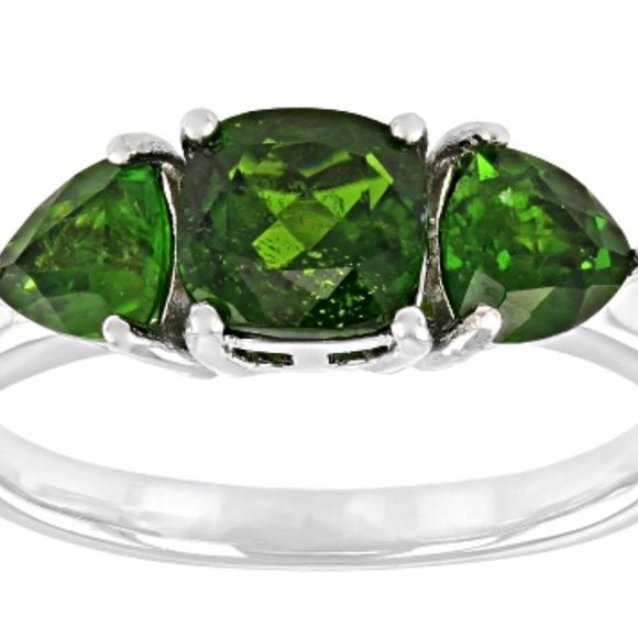 NEW Green Chrome Diopside Rhodium Over Sterling Silver 3-Stone Ring - Picture 2 of 4